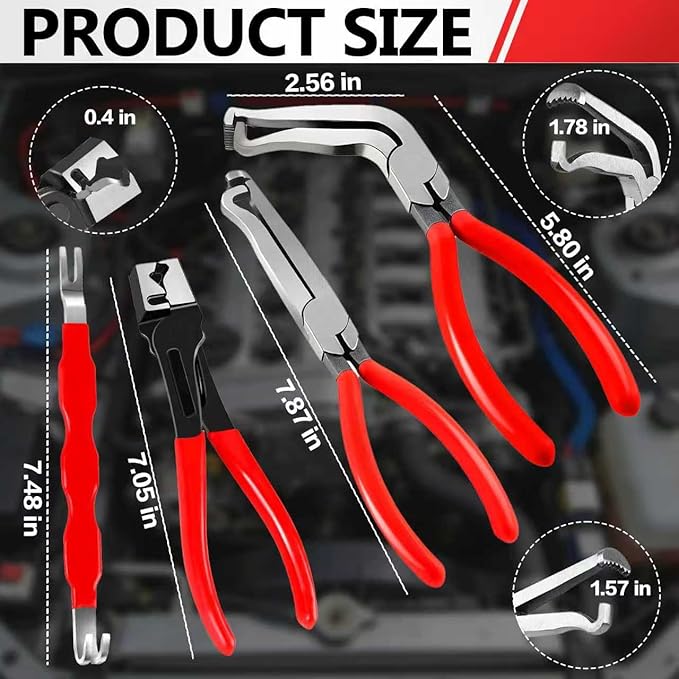 4 Pieces Electrical Disconnect Pliers for Cars, Electrical Connector Separator Tool and Automotive Electrical Connector Disconnect Pliers,Fuel Line Petrol Clip (Red 4 PCS)