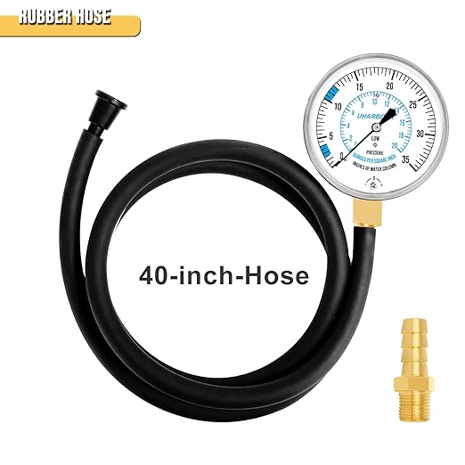 Manometer Gas Pressure Tester, Manometer LP Gas Pressure Tester Gauge 0-35" W.C, 1/8" NPT Fitting with Barbed Connection, 40" Hose