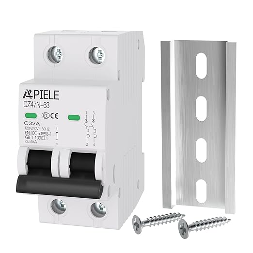 APIELE Miniature Circuit Breakers AC 120/240V, 32Amp 2Poles Circuit Breaker for Solar Photovoltaic Systems, DIN Rail Mount AC Disconnect Switch (2P-32A)