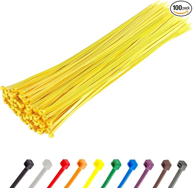 GTSE 14 Inch Yellow Zip Ties, 100 Pack, 50lb Strength, UV Resistant Long Nylon Cable Ties, Self-Locking 14" Tie Wraps