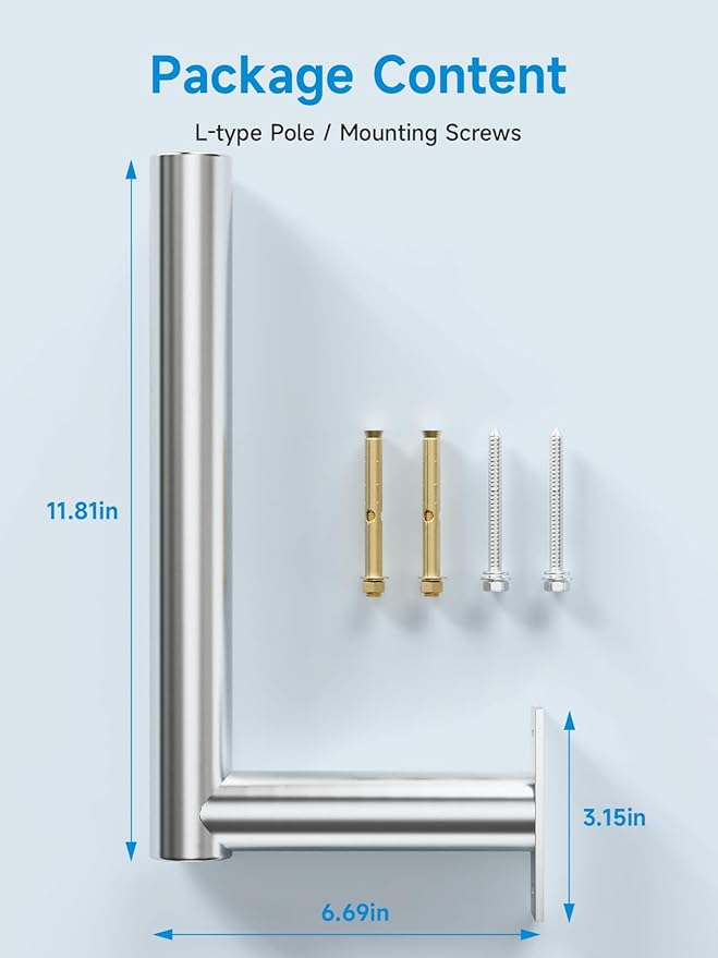 Stainless Steels Pole Mount 12'' Length Universal L-Type Pole Mast Bracket for for Outside Antenna,Weather Station,Solar Panel