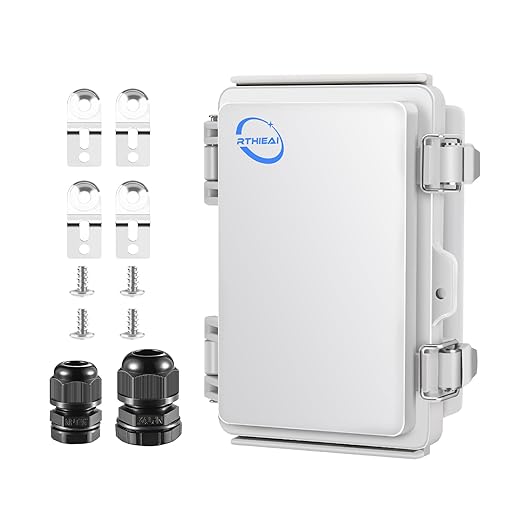 Waterproof Outdoor IP67 Junction Box (5.9"x3.9"x2.8") with Mounting Plate, Hinged Grey Cover and Wall Brackets - Weatherproof ABS Plastic Electrical Enclosure for DIY Projects (150x100x70mm)