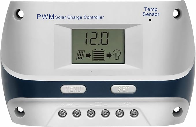 10A 30A Solar Charge Controller 12V/24V PWM Solar Charge Controller with LCD Display USB Port Suitable for FLD/LiFePO4/SLD/GEL
