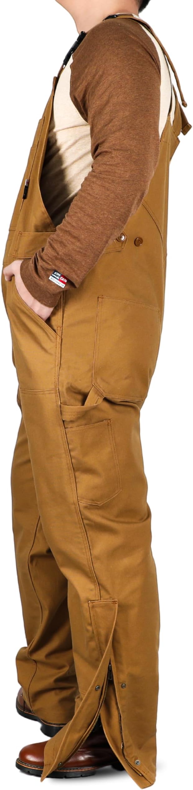 BOCOMAL Men's FR Bib Overalls Duck Canvas Leg Zipper Fire Resistant/Flame Resistant Workwear Relaxed Fit Unlined
