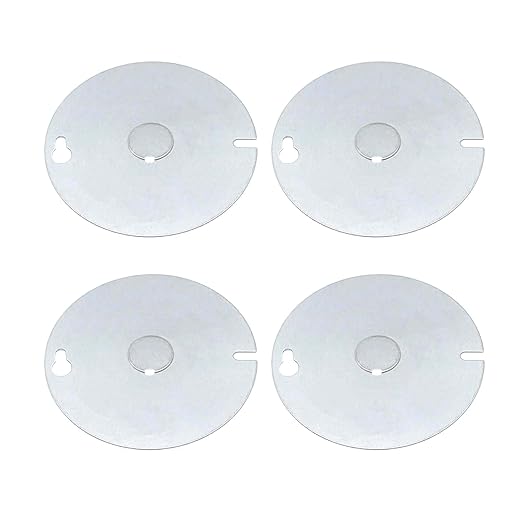 4 Packs Round Electrical Box Cover with 1/2 Inch Knockout, 4 Inch Metal Junction Box Covers, Flat Outlet Box Cover for 4 inch Octagonal Box and Round Box