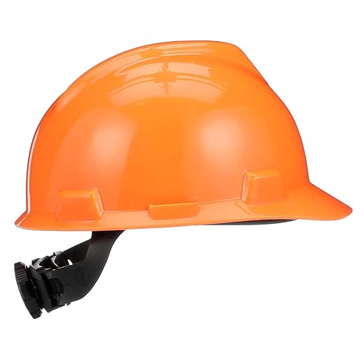 MSA 488146 V-Gard Cap Style Safety Hard Hat With Fas-Trac III Ratchet Suspension | Polyethylene Shell, Superior Impact Protection, Self Adjusting Crown Straps - Standard Size in Hi-Viz Orange