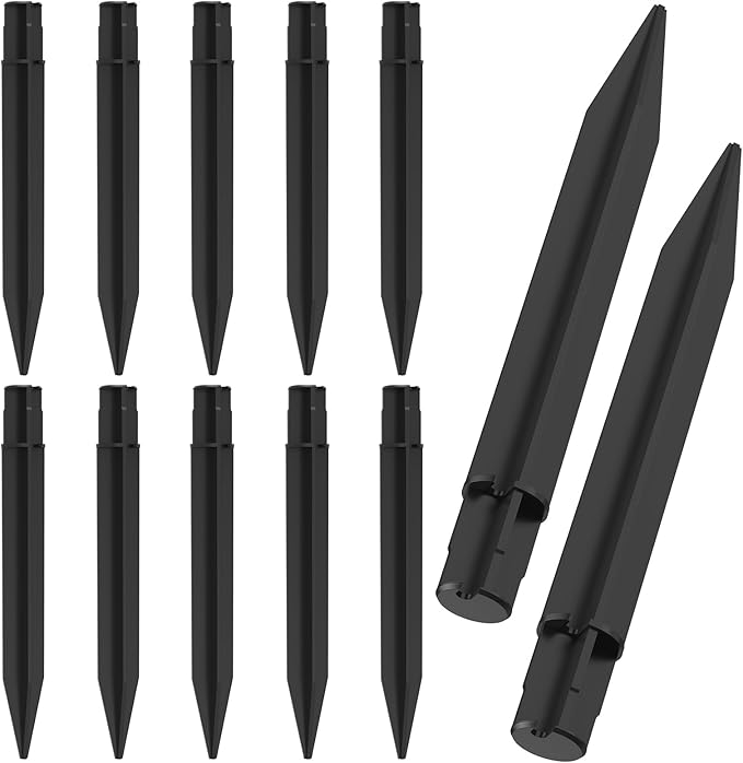 SDTC Tech 12-Pack ABS Ground Spikes (Only Fit for Round Pole of 0.83" Inside Diameter) Solar Torch Light Garden Plastic Ground Stakes for Garden Light Pathway Markers, 8.2 Inch Length