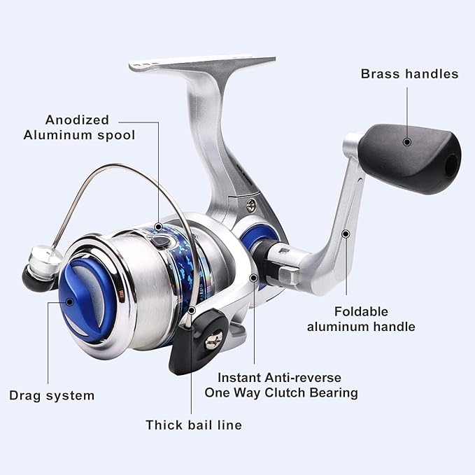 Portable Fishing Spinning Rod and Reel Combo Set Carbon Fiber Fluorescent Rod Tip, with Fishing Lures Line Carrier Bag Kits for Travel Surf Saltwater Freshwater