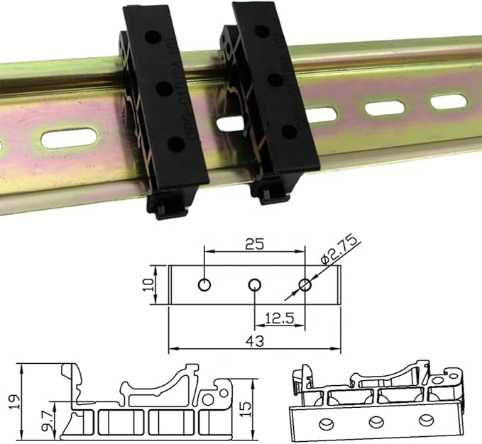 50Sets C45 DIN Rail PCB Mounting Black Bracket Holder Carrier Clips for Width 35mm or 15mm Din Rail