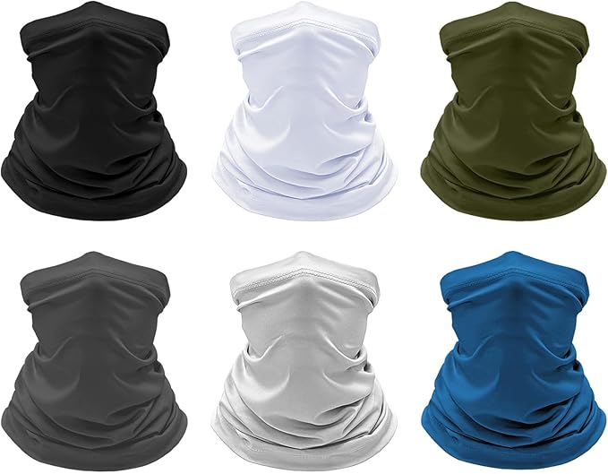 6 Pack Cooling Neck Gaiter Face Cover Mask Summer Breathable Dust UV Bandana Scarf for Men Women Fishing Running Cycling
