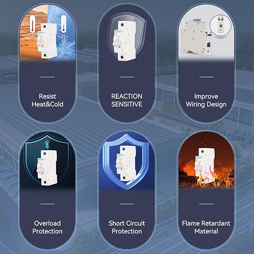 MOLLOM DC 1 Pole Miniature Circuit Breaker, 250V 20Amps, C20 Scene Visualization Custom MCB Thermal Magnetic Trip, 6KA Breaking Capacity DC Disconnect Switch for Solar PV System