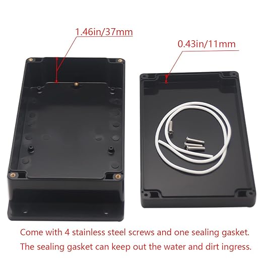 Junction Box IP65 Waterproof ABS Plastic Electrical Project Case Power Junction Boxes, Project Box with Fixed Ear Black 7.87x4.72x2.2 inch (200 x 120 x56 mm)