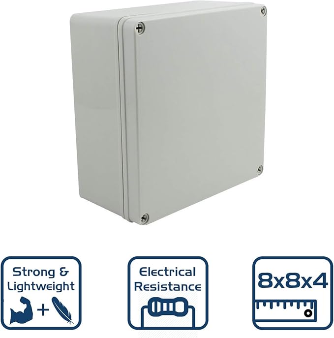 Co. 8" x8" x4" Weather & Dust Proof IP65 PS Plastic Universal Electrical Junction Conduit Box and DIY Project Enclosure, Use for Outdoor and Indoor (1 Pack)