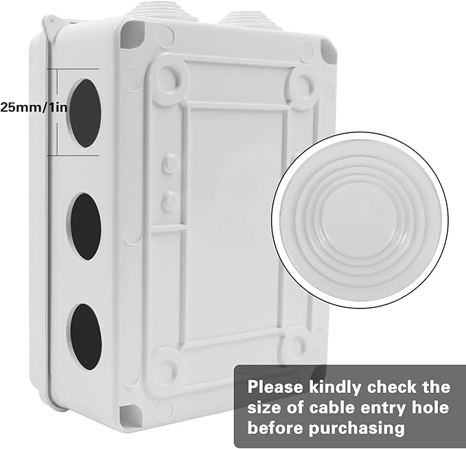 Sunnyglade ABS Plastic Electrical Junction Box IP65 Waterproof Universal Outlet Box Durable Outdoor Electrical Gang Box White （5.9 x 4.3 x 2.8 inch）