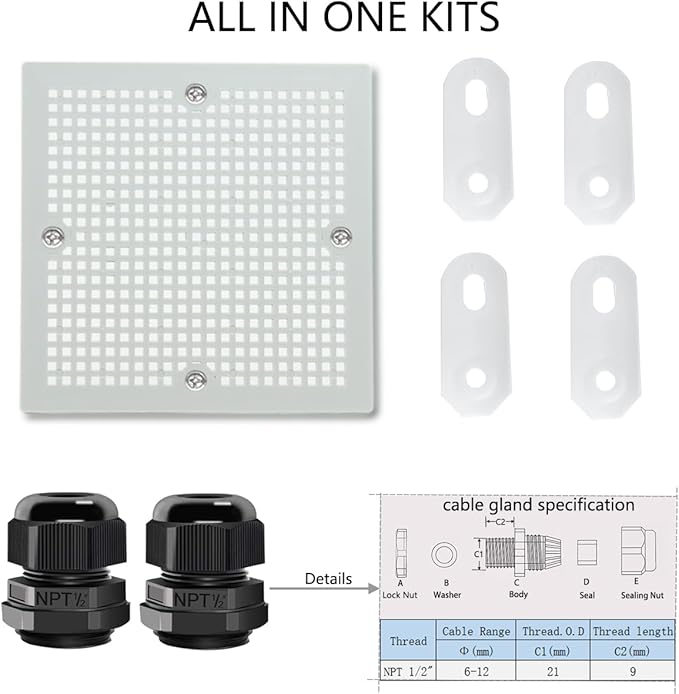Junction Box, Hinged Clear Cover IP67 Waterproof ABS Project Box with 2 NPT 1/2" Cable Gland, Electrical Box Enclosure with Mounting Plate & Wall Bracket 5.9 x 5.9 x 3.5inch(150x150x90mm)