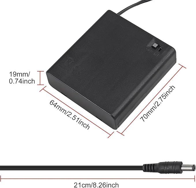 4PCS 4 AA Battery Holder with Switch 6V Battery Case Box Holder with Cover 4X 1.5V AA Battery Storage Box with DC 5.5x2.1mm Male Connector