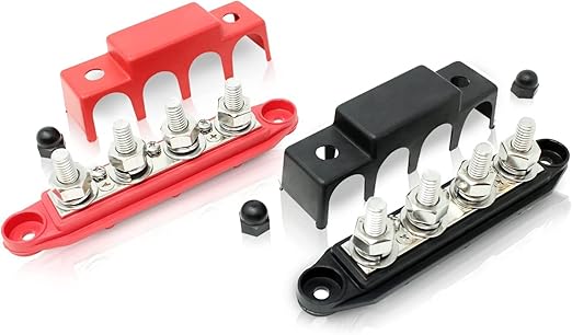 4 Post Bus Bar Pair with Cover - Made in The USA - 250 Amp Rating – Marine Bus Bar, Automotive, and Solar Wiring – Battery Terminal Distribution Block (5/16" Red + Black 400 Amp)