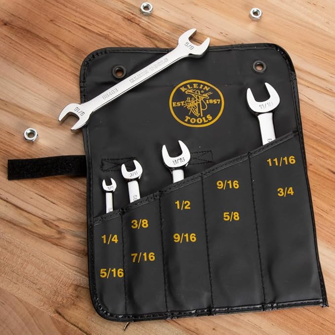 Klein Tools 68450 Open End SAE Wrench Set, 5-Piece With Rolling Pouch