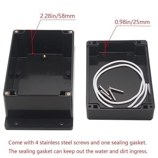 Junction Box IP65 Waterproof ABS Plastic Electrical Project Case Power Junction Boxes, Project Box with Fixed Ear Black 6.3x4.33x3.54 inch (160 x 110 x90 mm)