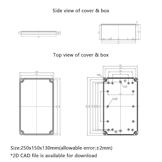 Junction Box，9.8"x 5.9"x 5.1" Outdoor Electrical Box with Mounting Plate, IP67 Dustproof Waterproof ABS Plastic Project Box, DIY Electrical Enclosure Gray (250x 150x 130 mm)