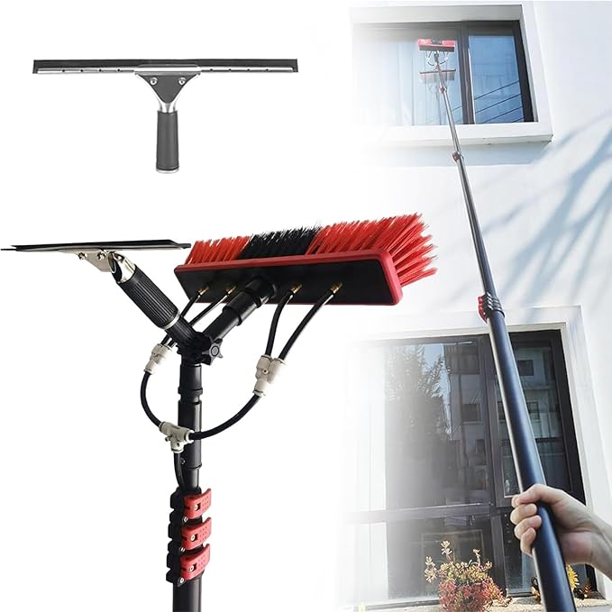 Solar Panel Cleaning Brush and Pole, Water Fed Pole Kit Adjustable Solar Panel Cleaning Kit Cleaner Tool for Window Glass Roof Outdoor Glass Brush Window Washing Equipment(36FT/10.8M)
