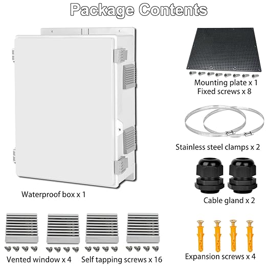 Outdoor Electrical Junction Box, Ventilation and Heat Dissipation ABS Plastic Project Enclosure with Internal Mounting Panel 18.1"x 12.6"x 6.3"