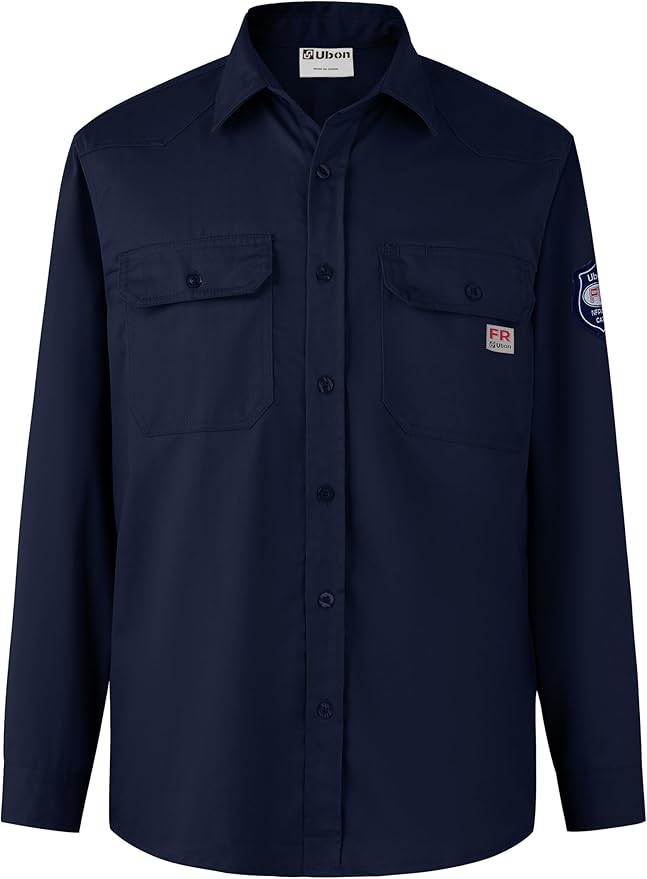 Ubon FR Shirts for Men Flame Resistan Welding Shirt FRC Work Shirt Long Sleeve Welder Shirts 7.5 Oz