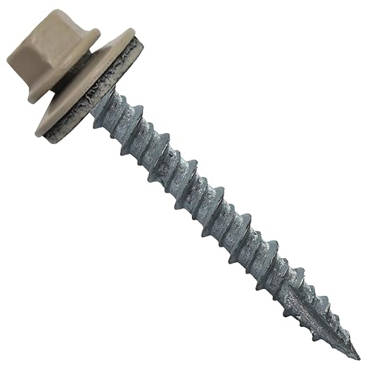 Metal ROOFING SCREWS: (250) 10 x 1-1/2" Surrey Beige Hex Head Sheet Metal Roof Screw. Self starting metal to wood siding screws. EPDM washer. Colored head