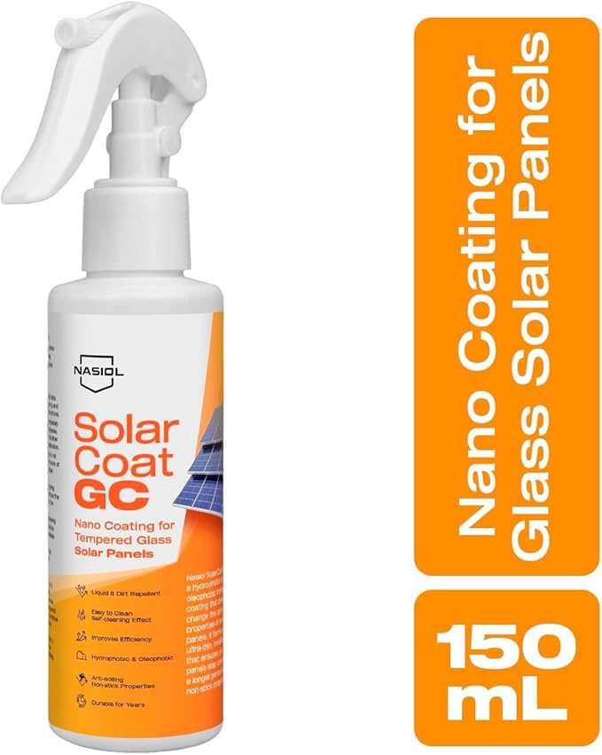 Nasiol SolarCoat GC Advanced Nano Coating for Tempered Glass Solar Panels, Increases Efficiency, Provides Dirt Repellency and Self Clean PV Coating- 5.07FlOz