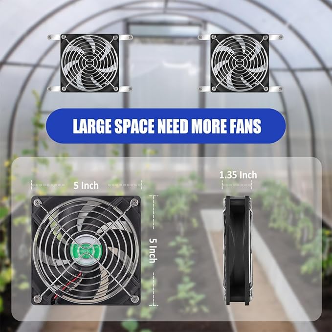 5 Inch Solar Powered Fan, Solar Exhaust Intake Fan Kit, IPX7 Waterproof Dual Fans with 13Ft On/Off Switch Cable, Cooling Ventilation for Greenhouse, Chicken Coop, Shed, Dog House, Outside