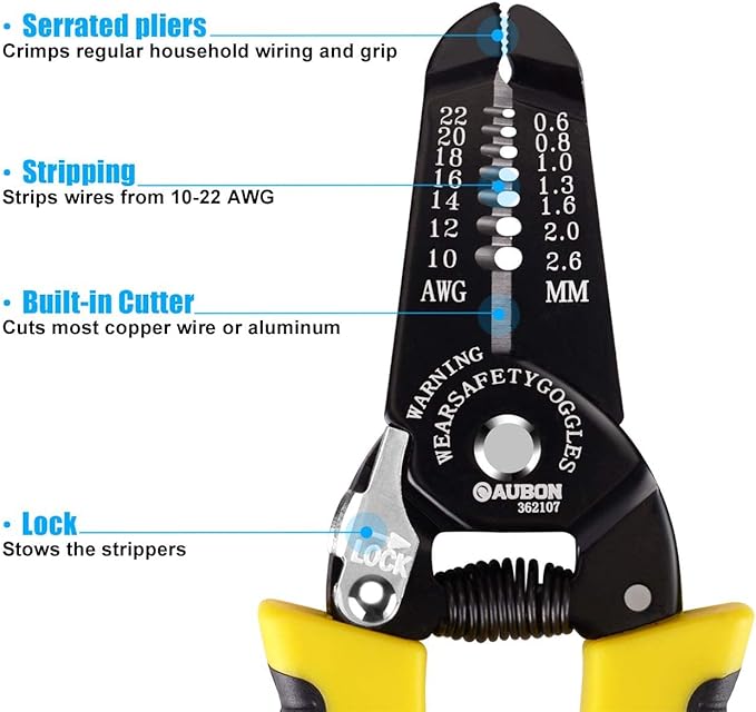 2-Pack 10-22 AWG Wire Stripper, Wire Cutter, Gauge Stripper, Wire Stripping Tool and Multifunctional Hand Tool,Professional Handle Design And Refined Craftsmanship