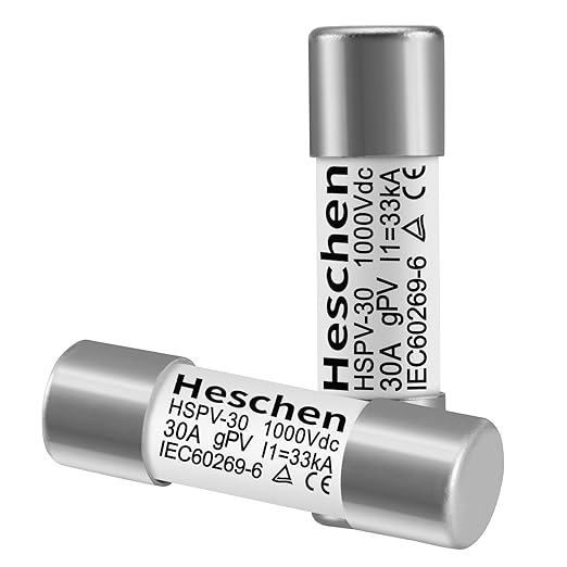 Heschen Solar DC1000V PV Fuse, Photovoltaic Fuses, gPV Type Fuse Link, HSPV-30, 10 * 38mm, 30A 1000VDC, I1 33kA, for Solar PV System Protection, 10PCS