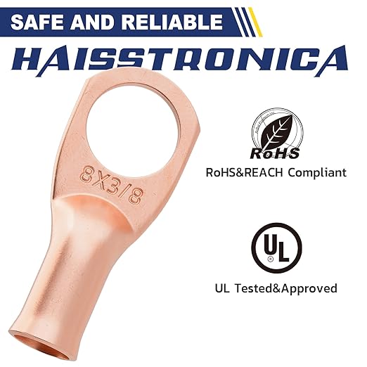haisstronica 10pcs 8 AWG - 3/8" (M10) Battery Cable Lugs, Heavy Duty Copper Wire Lugs with 10pcs 3:1 Adhesive Heat Shrink Tubing, 8 Gauge Wire Connectors Battery Terminal Connector, Battery Cable Ends