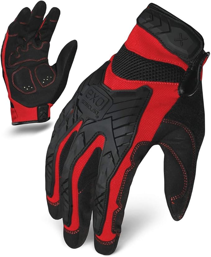 Ironclad EXO Motor Impact Glove; Work Gloves, TPR Impact Protection, (1 Pair), EXO2-MIGR-04-L,Black & Red