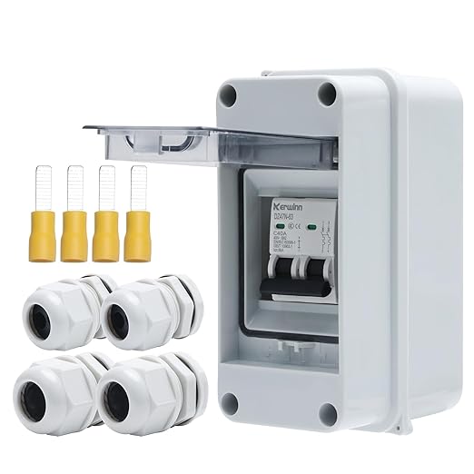 Miniature Circuit Breaker Box Cover,40A 400V Solar Panel Switch Outdoor DC Solar Disconnect Switch with DIN Rail Wiring Terminal and Waterproof Connector