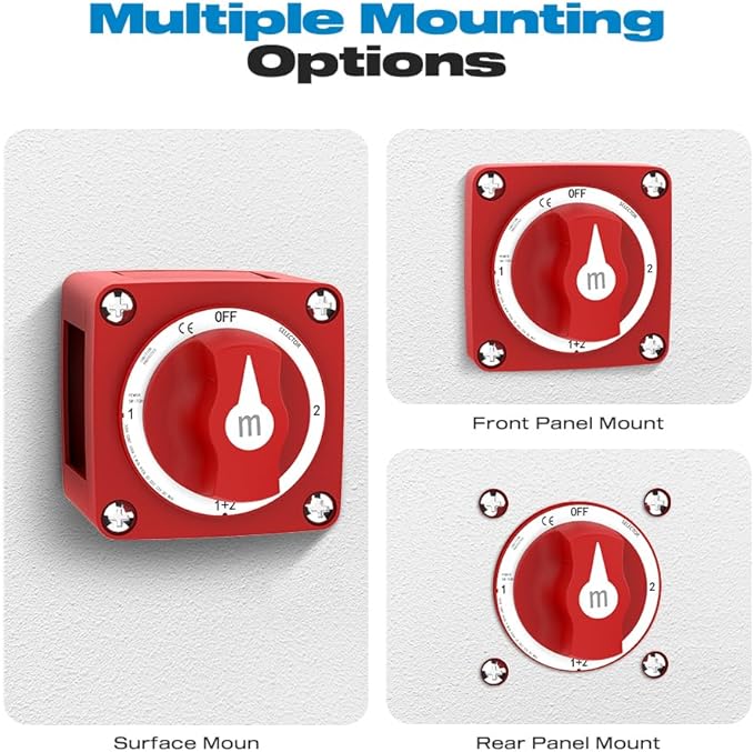 Battery Disconnect Switch, Malictele 300A 1-Both-2-Off Heavy Duty Cutoff Switch 12V-48V Waterproof Ignition Protected Power Kill Switch with Knob for Marine, Boat, Car, RV, Truck Battery - 4 Position