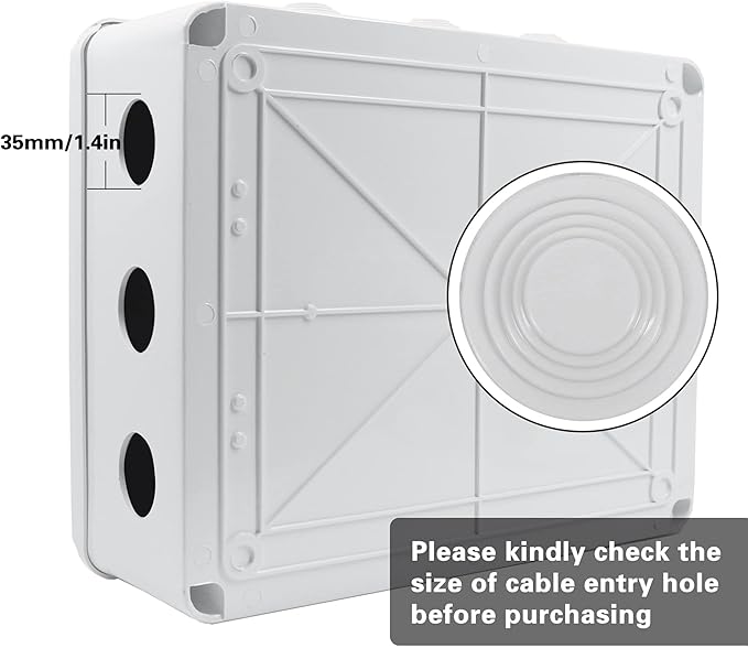 Sunnyglade ABS Plastic Electrical Junction Box IP65 Waterproof Universal Outlet Box Durable Outdoor Electrical Gang Box White （11.8 x 9.8 x 4.7 inch）