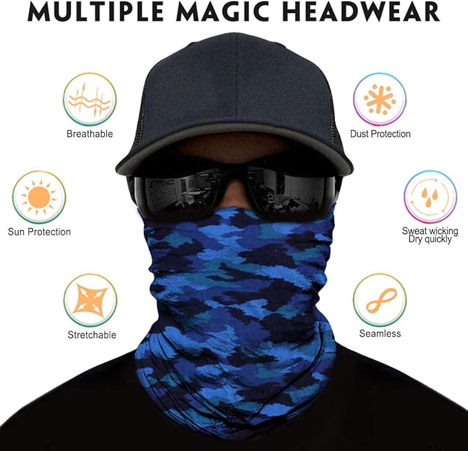 Venswell Neck Gaiter Face Mask Men Women,Seamless Bandana Rave Face Cover Scarf Mask,Balaclava,Headband, Head Wrap,Headwear