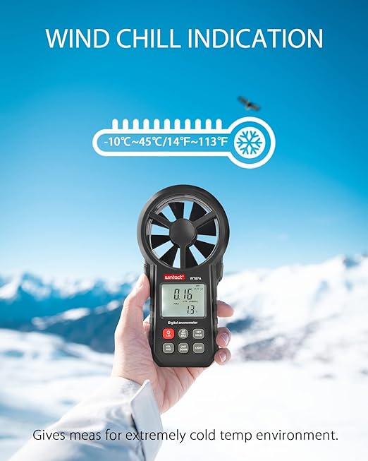 Wintact Handheld Anemometer, Digital Vane Wind Speed Meter Gauge, Air Flow Velocity Tester with Measuring Wind Temperature 14℉ to 113℉ for House HVAC Duct Outdoor Kite Boat Sailing Surfing