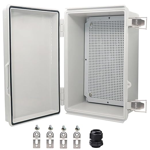 Waterproof Electrical Box, IP67 Junction Box Stainless Steel Latch Hinged Grey Cover Project Enclosure with Wall Bracket 11.1"x7.5"x5.5"