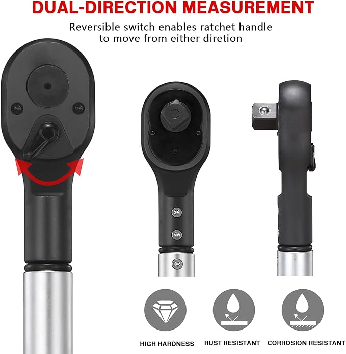 1-Inch Drive Click Torque Wrench (200-1000ft.lb / 271-1356.7Nm) Dual-Direction Adjustable Torque Wrench Set