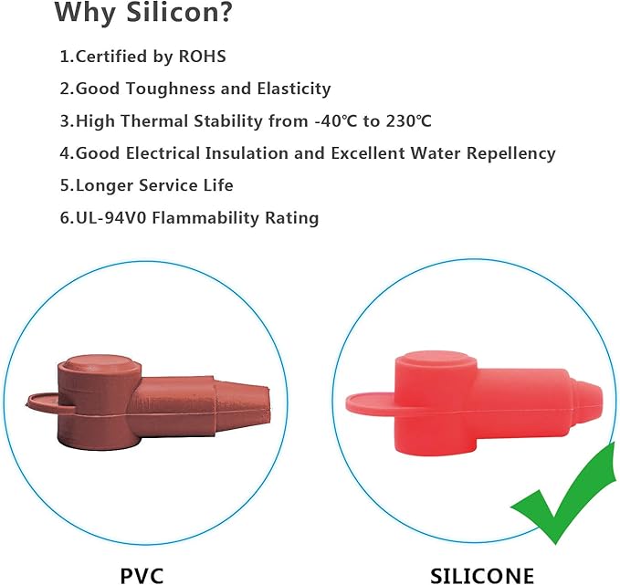 Recoil STC20-6 6 Pack Silicone Terminal Covers for Alternator Battery Stud and Power Junction Blocks, Fits 2/0AWG to 3/0AWG terminals with 3/8" or 5/16" openings