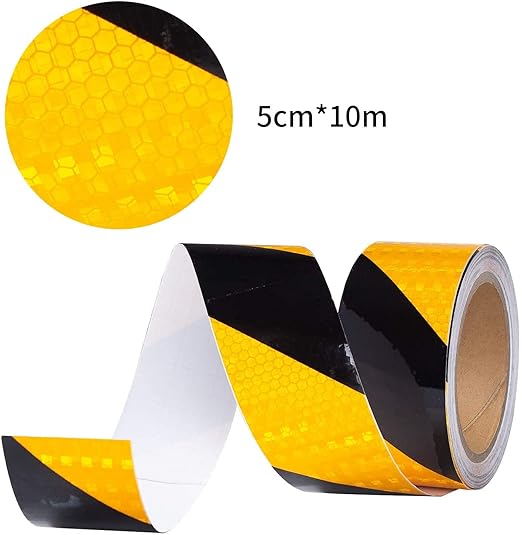 Reflective Tape, Waterproof Self Adhesive Dot Reflective Tape Outdoor Safety Caution Reflector for Trailers, Bikes, Cars（Yellow/Black, 2 Inch x 32.8 Feet）