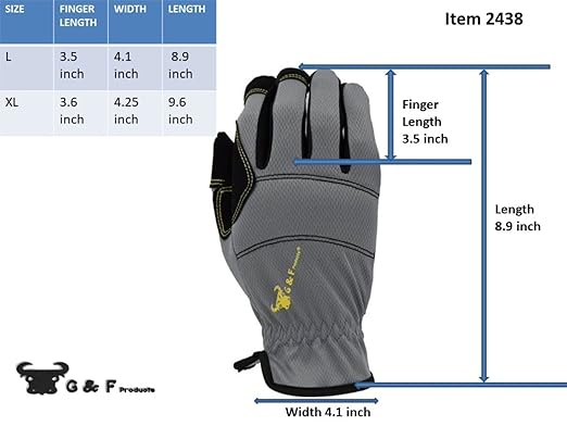 G & F Products unisex adult All Purpose Utility Work Gloves High Performance Mechanics Gloves assorted colors 3 Pair Value Pack, Black, Grey, Blue, Large Pack of US
