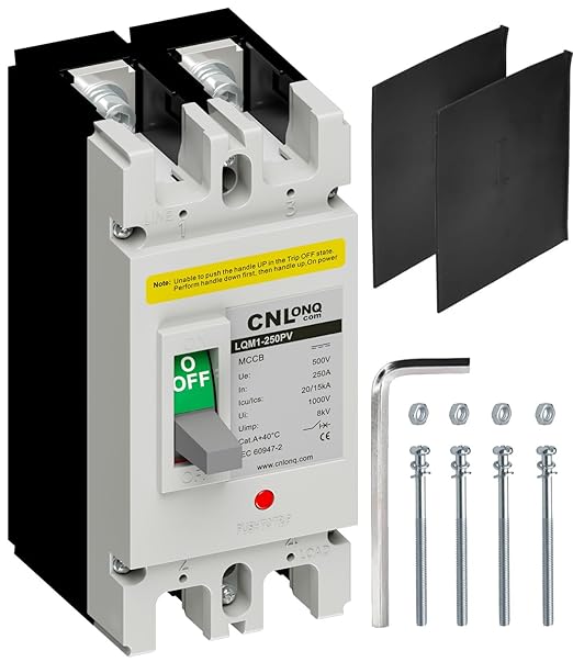 250Amp Molded Case Circuit Breaker MCCB 2 Poles DC500V Battery Disconnect Switch, PV Circuit Breaker or Main Power for Boat, Solar, UPS and Battery