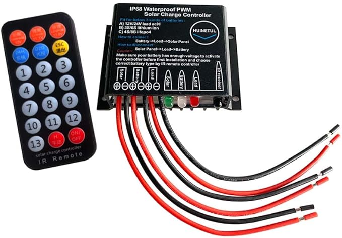 12V 24V 20A IP68 Waterproof Solar Charge Controller Lithium ion Lifepo4 Lead-Acid Battery Regulator with IR Remote Controller