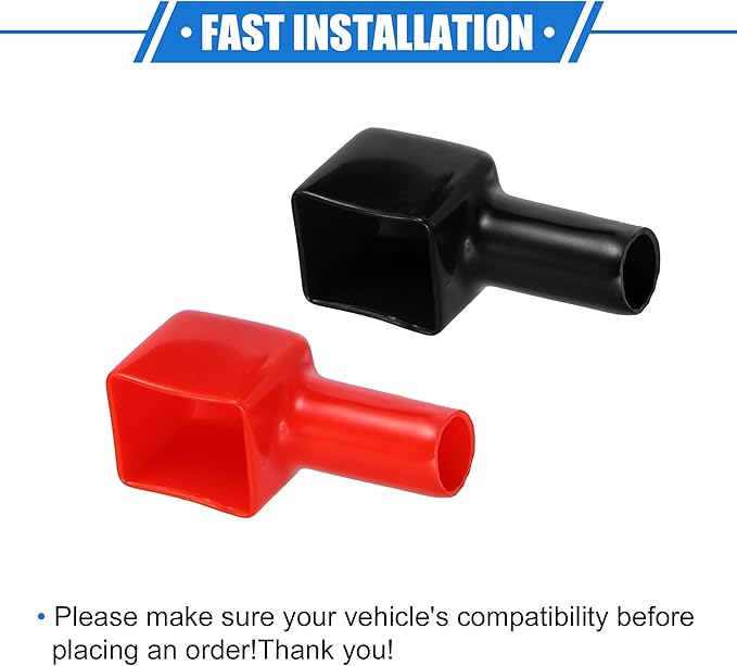 1 Pair Battery Terminal Insulation Covers, 10mm 0.39" Car Battery Post Cap Universal for Motorcycle Truck Marine Durable PVC Red Black