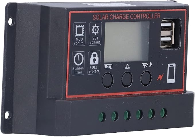 Walfront Smart Controller 3A USB Solar Battery Panel Charging Device Solar Battery Regulator with LCD Display 12V/24V(30A), Solar Controller