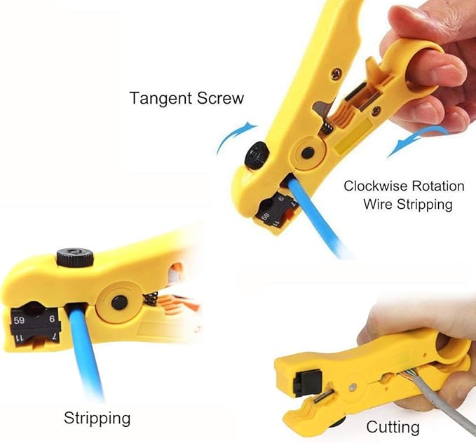 RG6 Compression Tool Coax Cable Crimper Kit RG6 RG11 RG59 F81 with 20PCS F Compression Connectors - BlueYellow