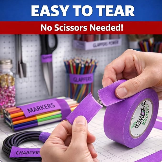 Gaffer Power Purple Gaffer Tape – Professional Grade, Made in USA, Heavy Duty, Non-Reflective, Easy Tear, Clean Removal, Multipurpose Cloth Tape for Stage, Home & Organization – 2 Inch x 30 Yards